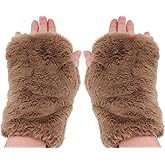 Newfancy Women Winter Furry Mittens Faux Fur Warm Soft Fingerless Half Finger Arm Warmer Gloves