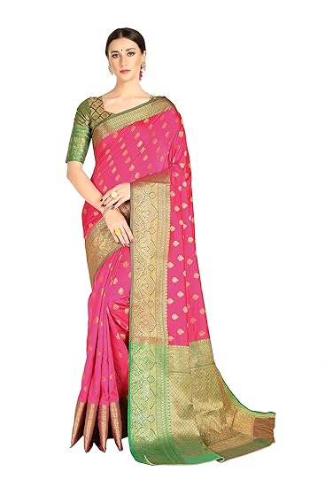 COTTON SHOPY Womens Banarasi Silk Saree With Unstitched Blouse