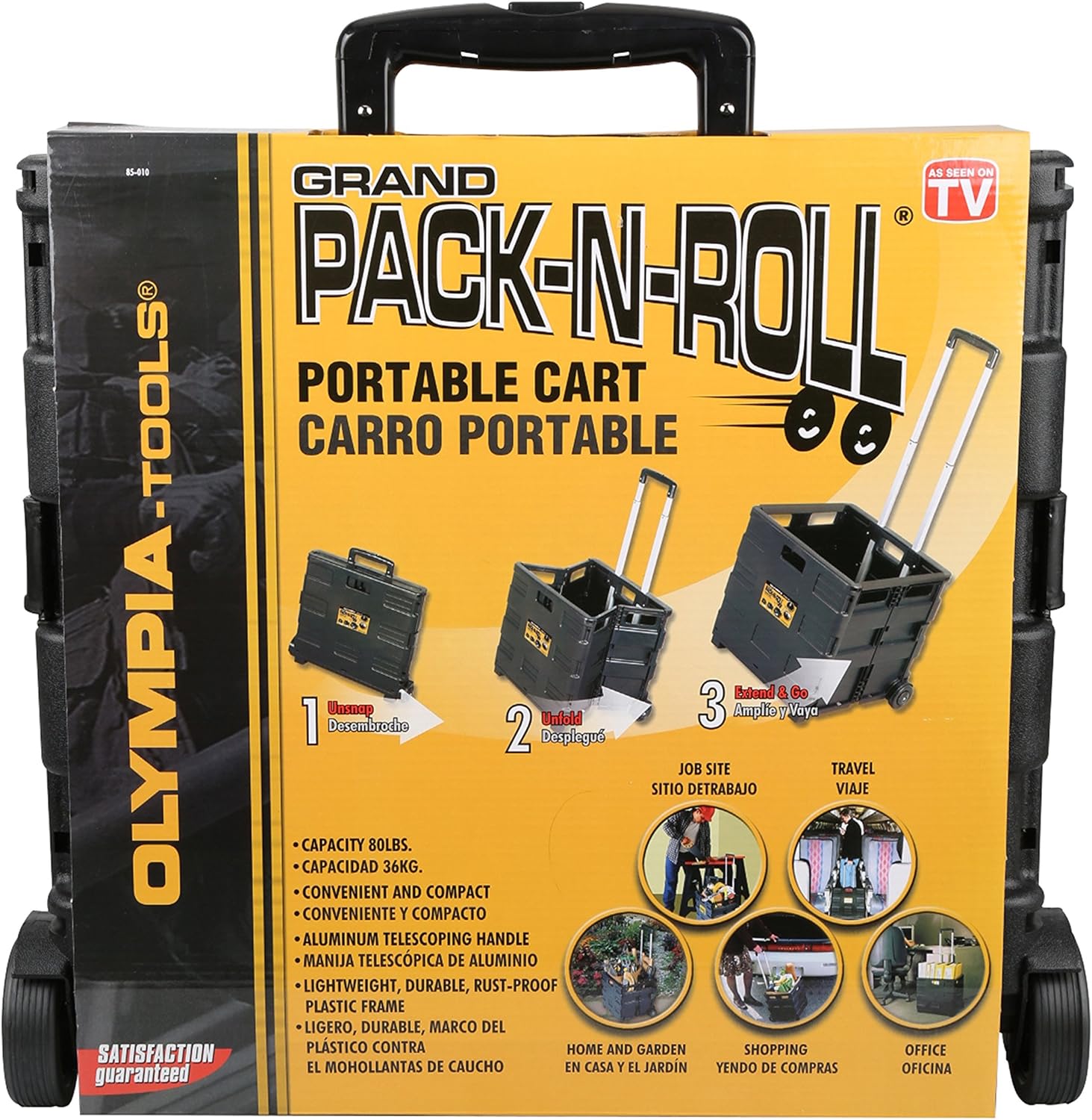 Olympia Tools 85-010 Grand Pack-N-Roll Portable Tools Carrier with Telescopic Handle, 80 Lb. Load Capacity, Black - Wheeled Cart - 