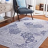 SAFAVIEH Washable Rug Tucson Collection - 5' x 8', Grey & Navy, Slip Resistant & Easy to Clean, Ideal for Living Room, Bedroo