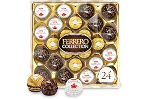 FERRERO ROCHER Ferrero Collection, Premium Assorted, Hazelnut, Dark Chocolate and Coconut, 24 Count Holiday Gift Box, 9.1 oz