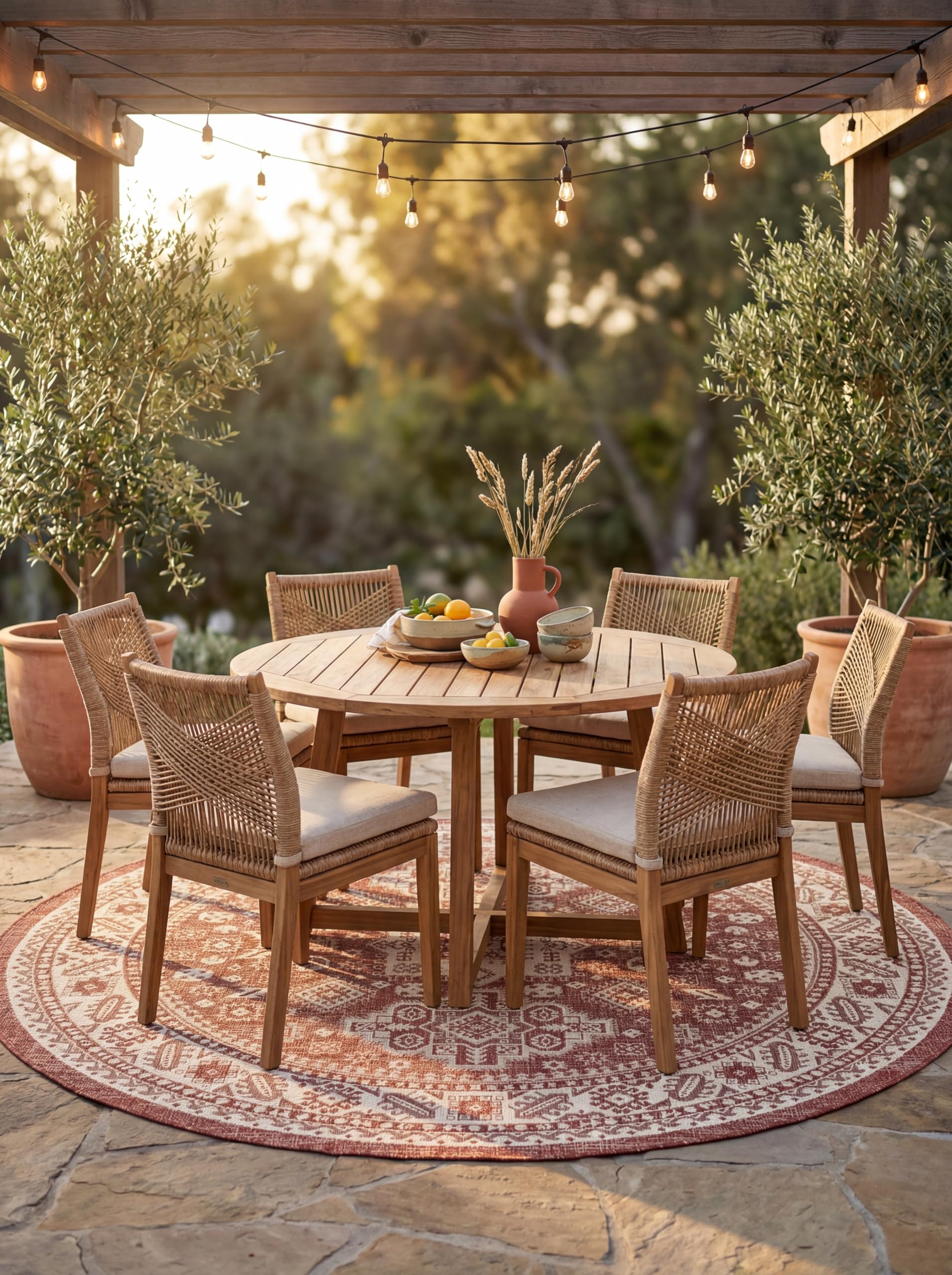 Rugs.com Outdoor Aztec Collection Rug – 8 Ft Round Rust Red Flatweave Rug Perfect for Kitchens, Dining Rooms Image