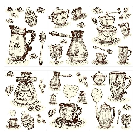 Pegatina de Pared Cocina Etiqueta de la Pared Set Tazas de café y café cubertería Etiqueta