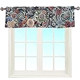 EZ.enjoy Bohemian Floral Dahlia Scroll Paisley Window Curtain Valance Boho for Decorative Privacy Rod Pocket 52 X 16 Inches
