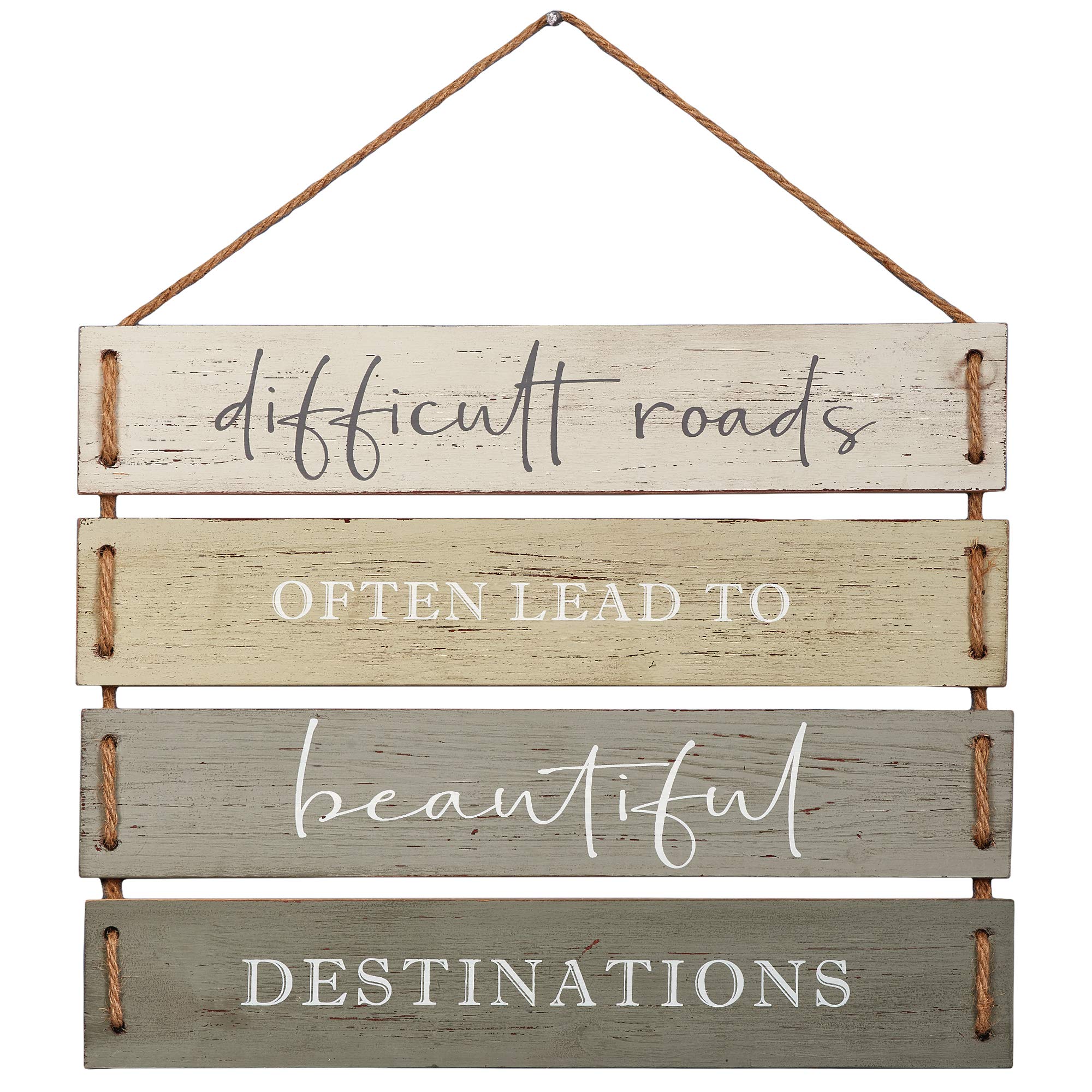 Barnyard Designs Difficult Roads Often Lead to Beautiful Destinations Quote Wall Decor, Decorative Wood Plank Hanging Sign, 43cm x 35.5cm
