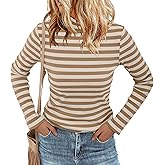 Women's Long Sleeve Stripe Shirts Fall Casual Mock Neck Ribbed Knit Tops 2025 Fashion Clothes