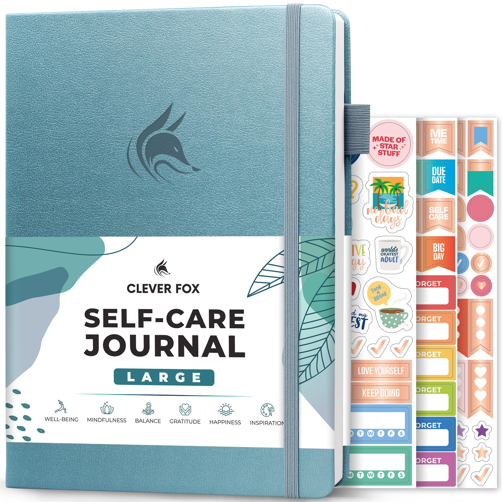 Clever Fox Self-Care Journal – Daily Reflection Notebook – Mental Health & Personal Development Planner, Meditation & Mood Log, Large (Aquamarine) — image 1