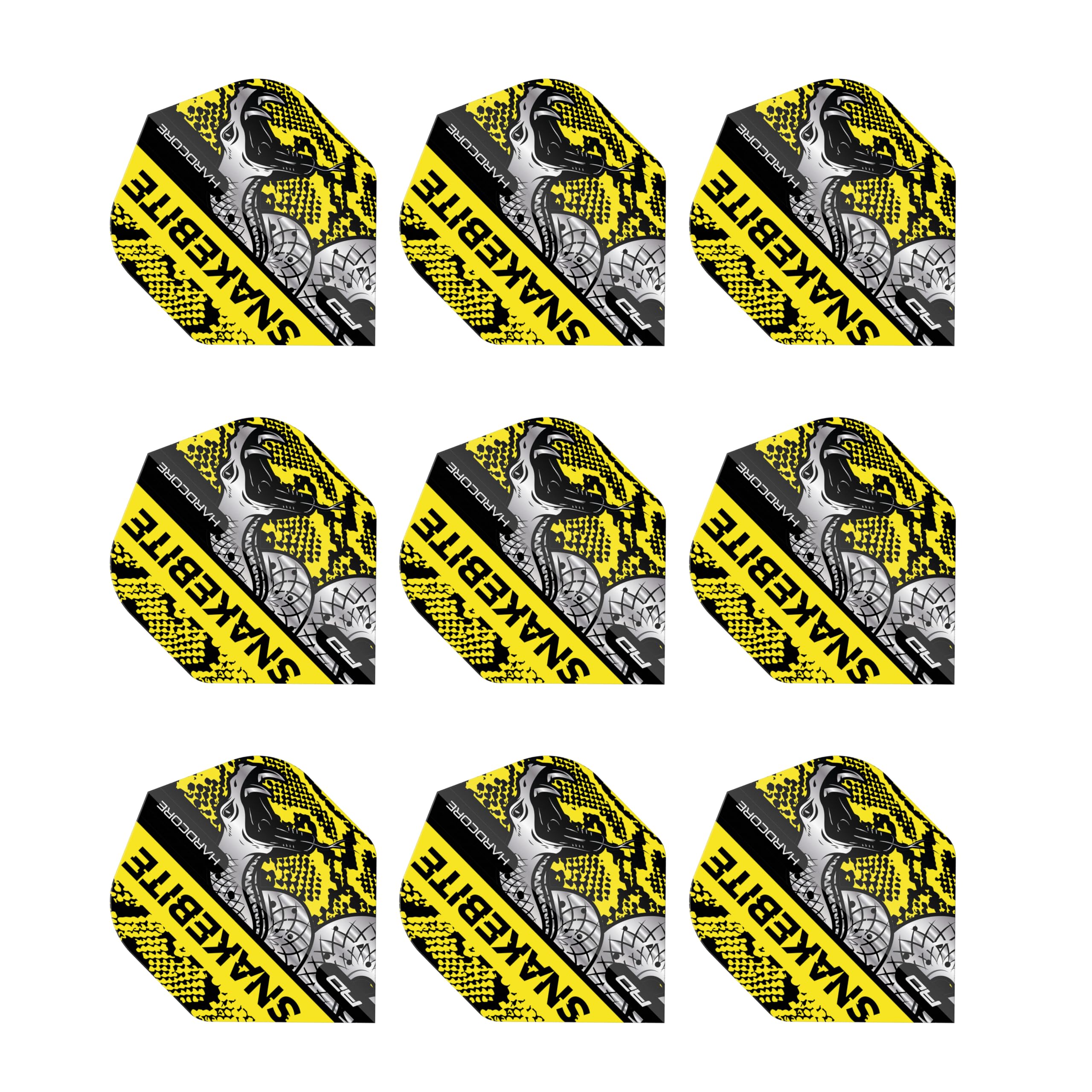 RED DRAGON Snakebite Hardcore Coiled Snakeskin Yellow Dart Flights - 3 sets Per Pack (9 Dart Flights in total)