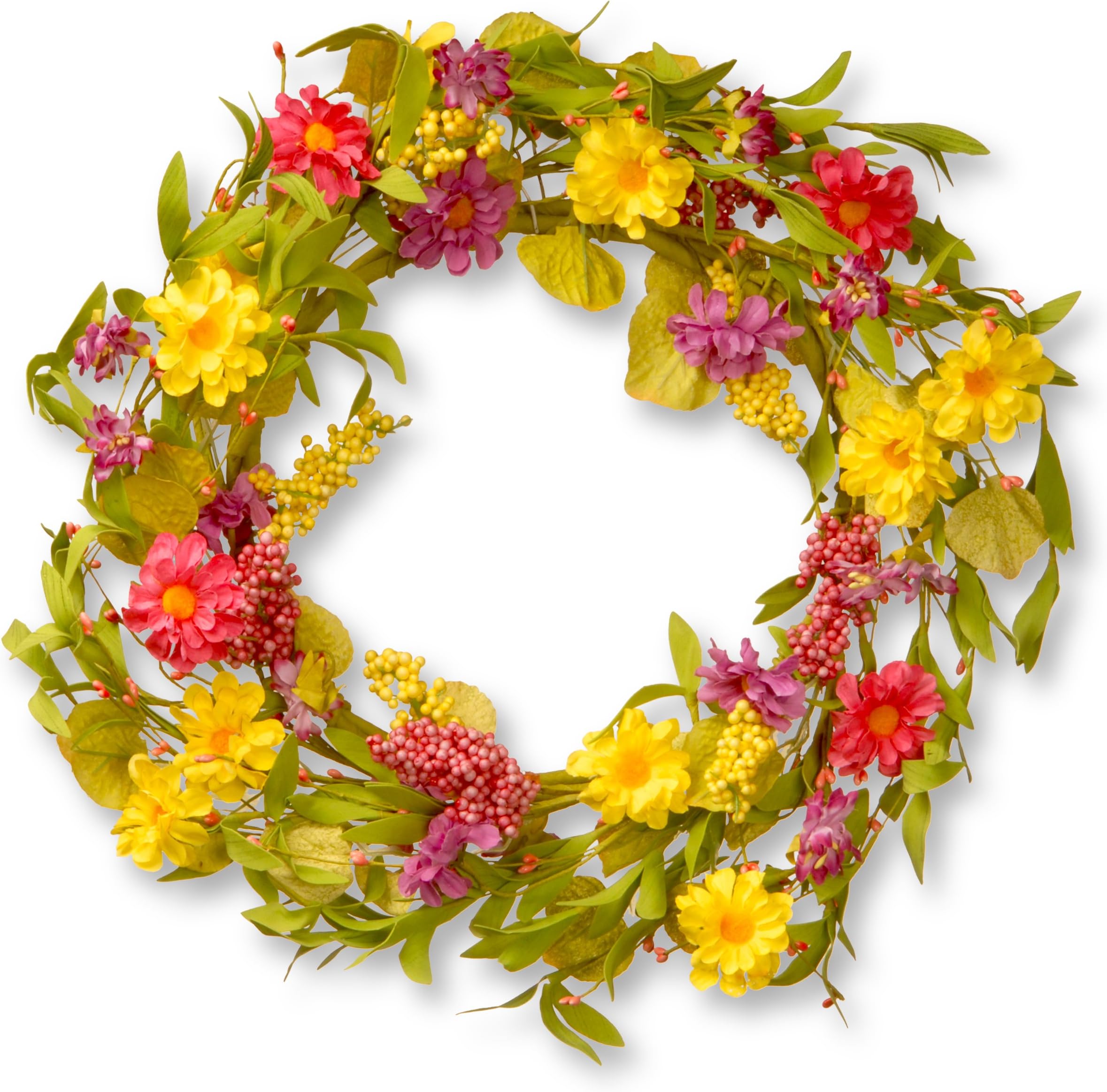 National Tree 20 Inch Floral Wreath with Multicolor Daisy Flowers and Berries (RAS-JXW8925)