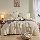 Simple&Opulence Linen Muslin Duvet Cover Set Queen Size, 3Pcs Khaki Linen Cotton 3-Layer Gauze Minimalist Comforter Cover 88”x92”, Ultra Soft Breathable Seersucker Bedding Set with 2 Pillowcases