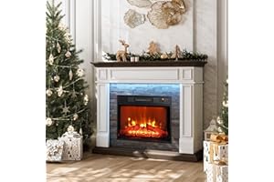 LGHM 44" Electric Fireplace with Mantel, Tall Fireplace Heater Freestanding, Realistic Stacked Stone Surround with Remote Control Timer LED Flame for Living Room,Bedroom