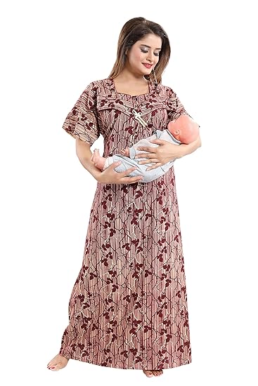 Women's Cotton Feeding Nighty - PSN1143 Maroon