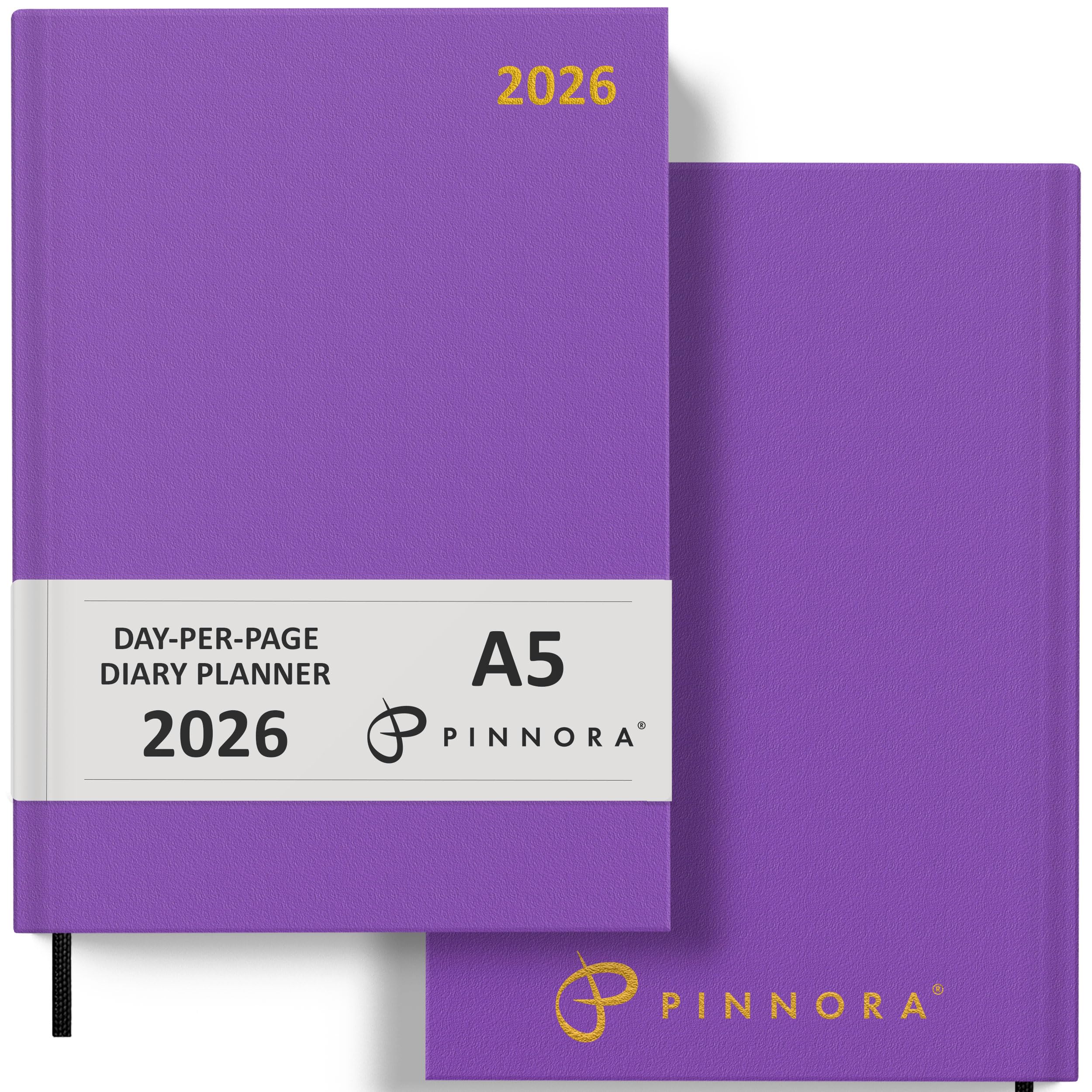 Pinnora Diary 2026 A5 Day Per Page, Purple Year Planner Organiser 2026 Day Per Page, 2026 Planner, Home, School & Office, Hard Back 2026 Diaries, A5 & A4 2026 Diary in Day Per Page & Week To View