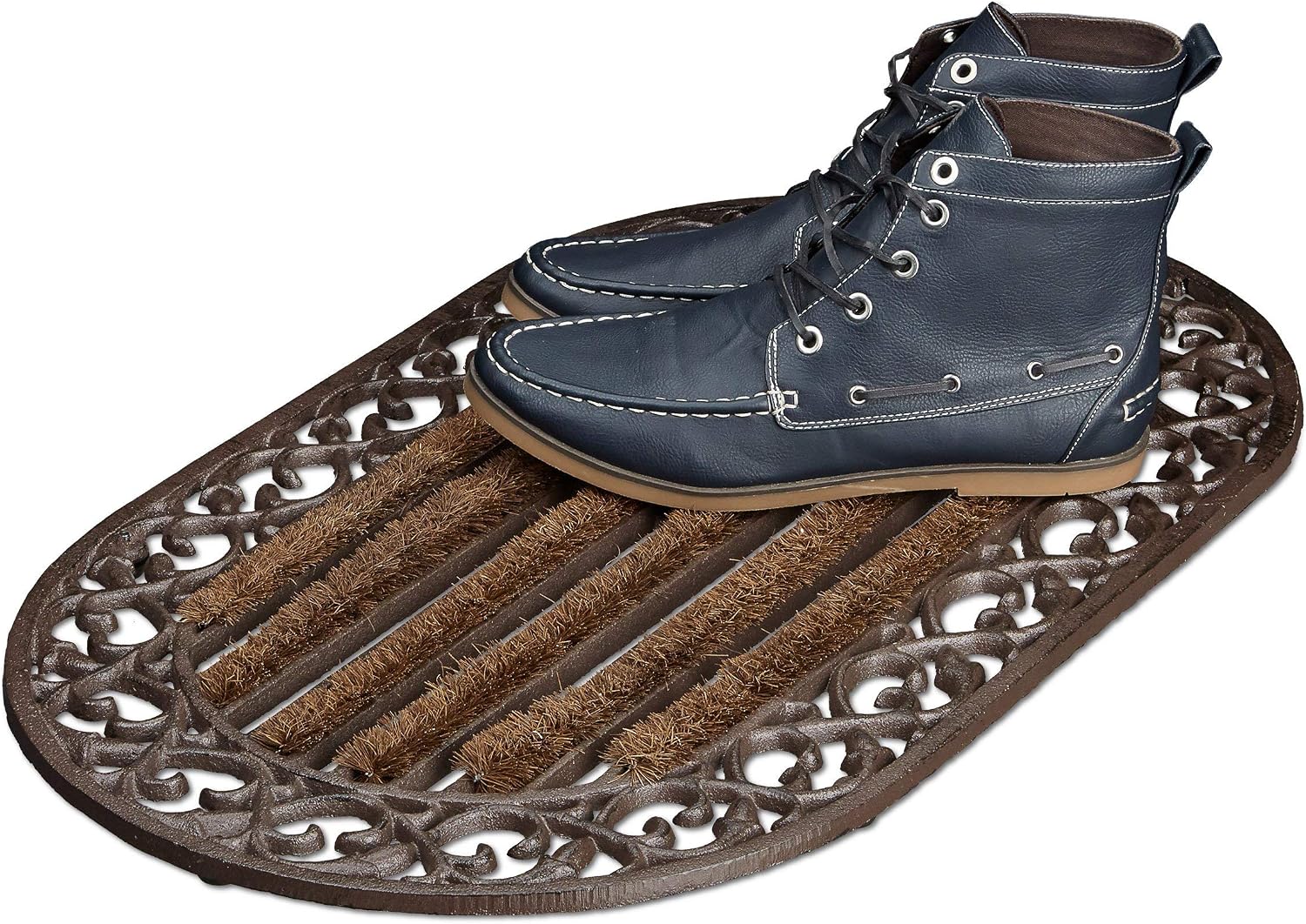 Relaxdays Cast Iron Doormat with Bristles, Oval 4 x 73 x 42 cm, Art Nouveau Rustic Welcome Mat, Bronze, 42 x 73 cm (Oval)