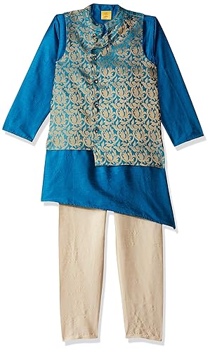 Boys Mandarin Collar Assorted Kurta Pyjama And Jacket Set