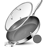 Bzayeat 12 Inch Non-Stick Ceramic Stainless Steel Frying Pan - With Lid & Helper Handle, Induction Compatible Skillet, Dishwasher & Oven Safe Up to 600°F, Detachable Handle, Perfect for 4 People