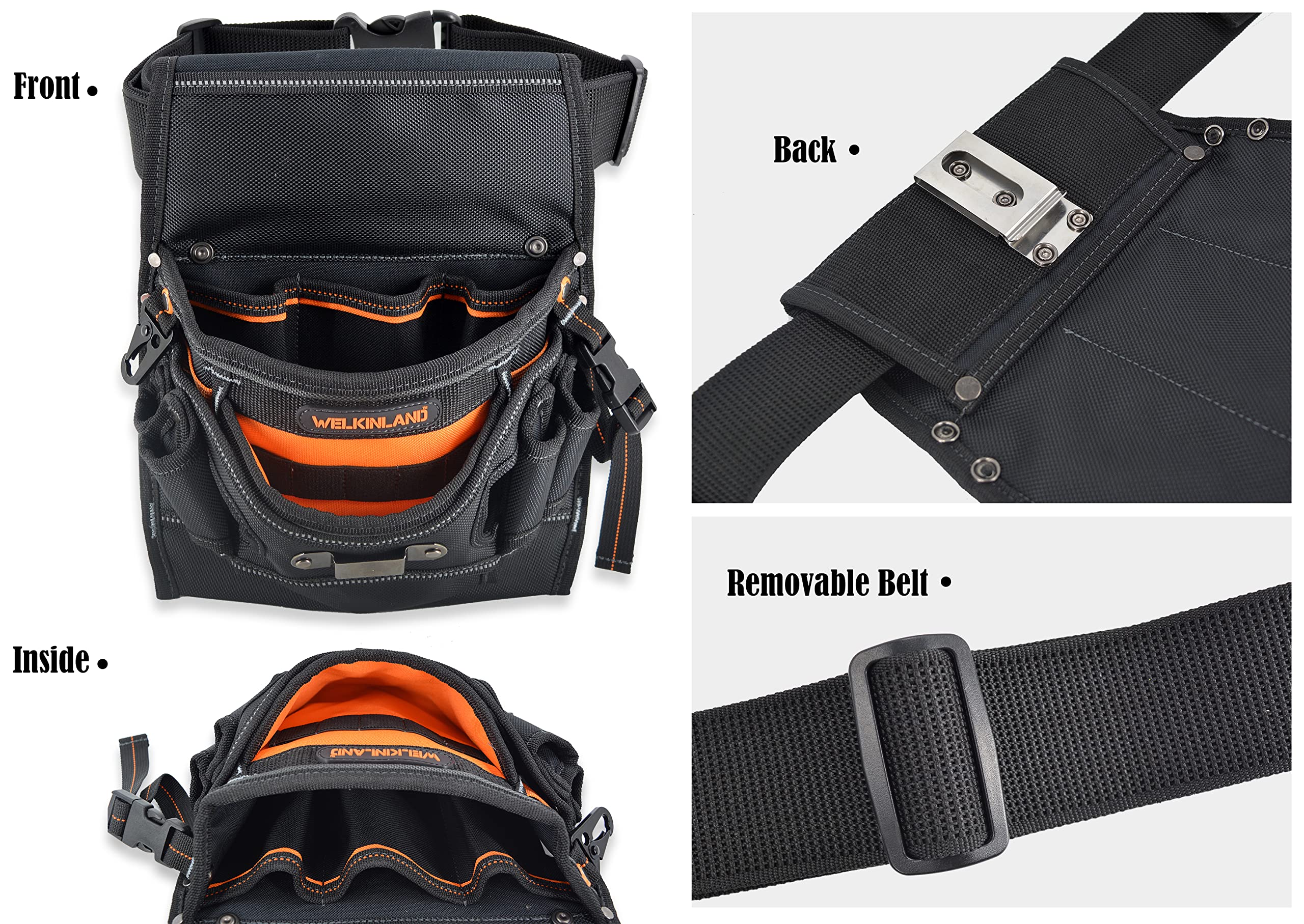 WELKINLAND 10-Pockets Electrician Tool Pouch with Belt Clip, Electricians Tool Pouches Bag, Tool Pouches, Electricians Tool Belt,Electrician Tool Belt