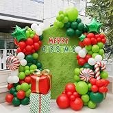 137pcs Christmas Balloon Arch Kit - Red White Green Balloons,Candy Cane Large Gift Box Star Foil Balloons Gold Ribbon for Xmas Balloon Garland Kit Christmas Holiday Party Decorations