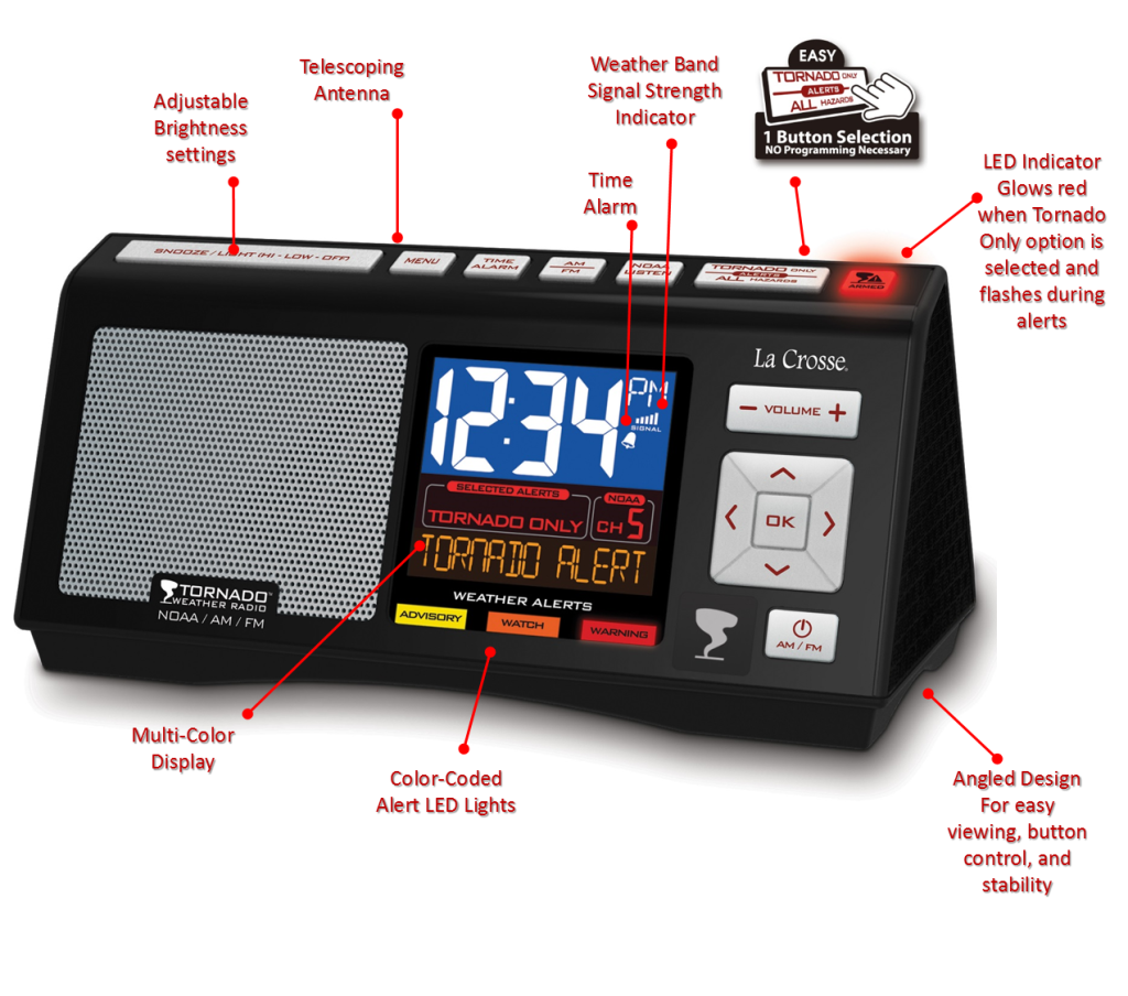 La Crosse Technology W85947 Tornado Alert Noaa/Am/Fm Severe Weather Radio Home
