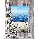 CoTa Global Brown Beach 4x6 Picture Frame - Whitewashed Distressed Wooden Frame with Beachy Decor, Handmade Beach Theme Photo Frame as Nautical Decor For Home, Family Photo Frames For Wall - 7.75 Inch