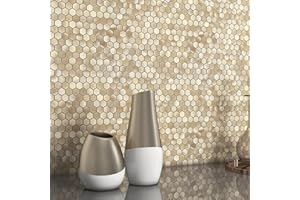 BeNice Peel and Stick Backsplash Kitchen Mosaic Tiles Penny Hexagon Small Metal Stickers(5PCS,Gold Champagne)