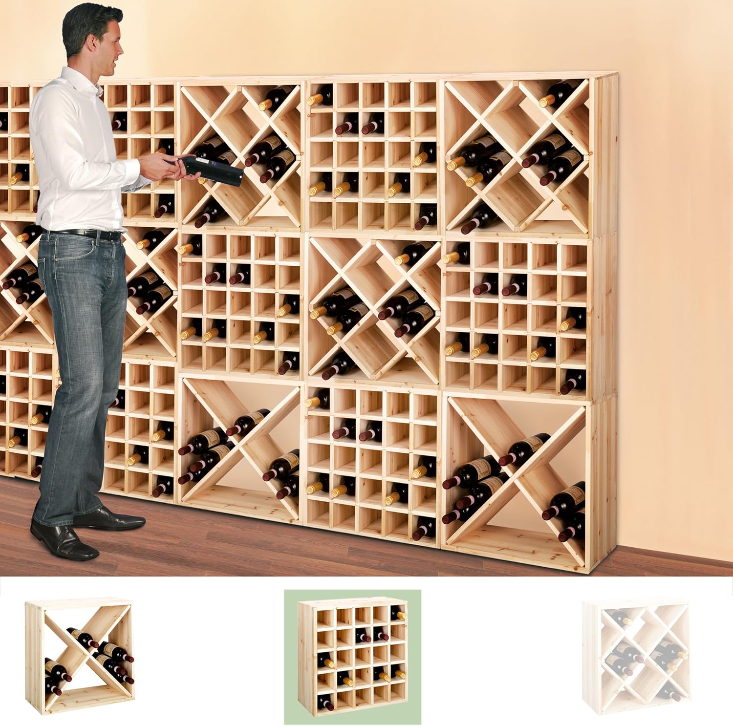 Cube 52 Wine Rack/Bottle Rack System, Tobacco, Stackable/Expandable, H