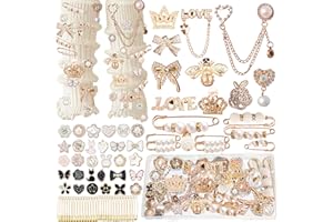 ROZECOLLIN 72Pcs Junk Socks Charms Kit, Gold Brooches and Pins for Women,Pearl and Rhinestone Sock Charms with Safety Pins, DIY Accessories for Decorating and Personalizing Socks Clothes Hats Shoes Scarf Shawl