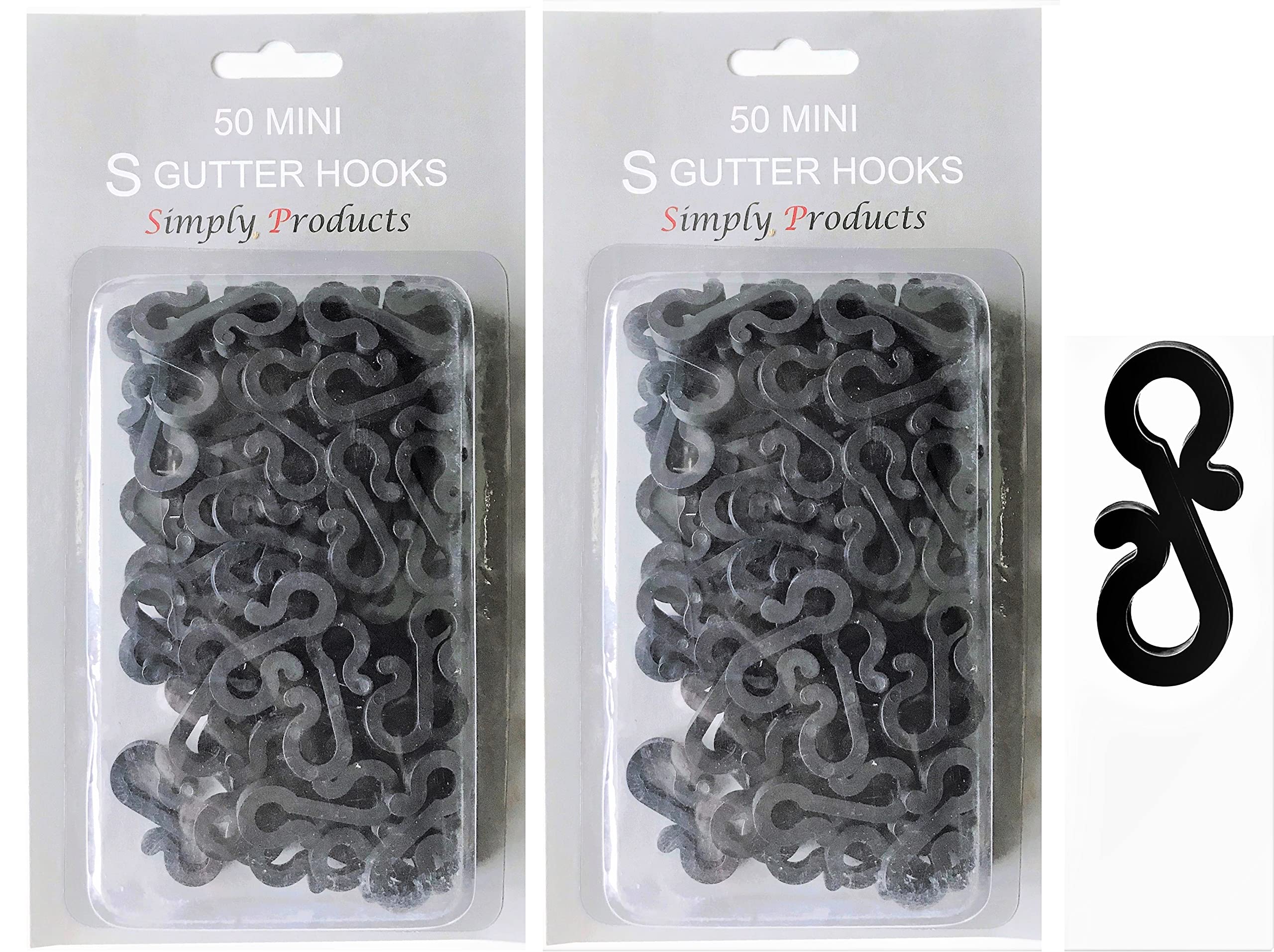 Simply Products Christmas S Mini Gutter Hooks Weatherproof Plastic for Hanging String Lights/Rope Lights Gutter Clips (Black Pack of 100)