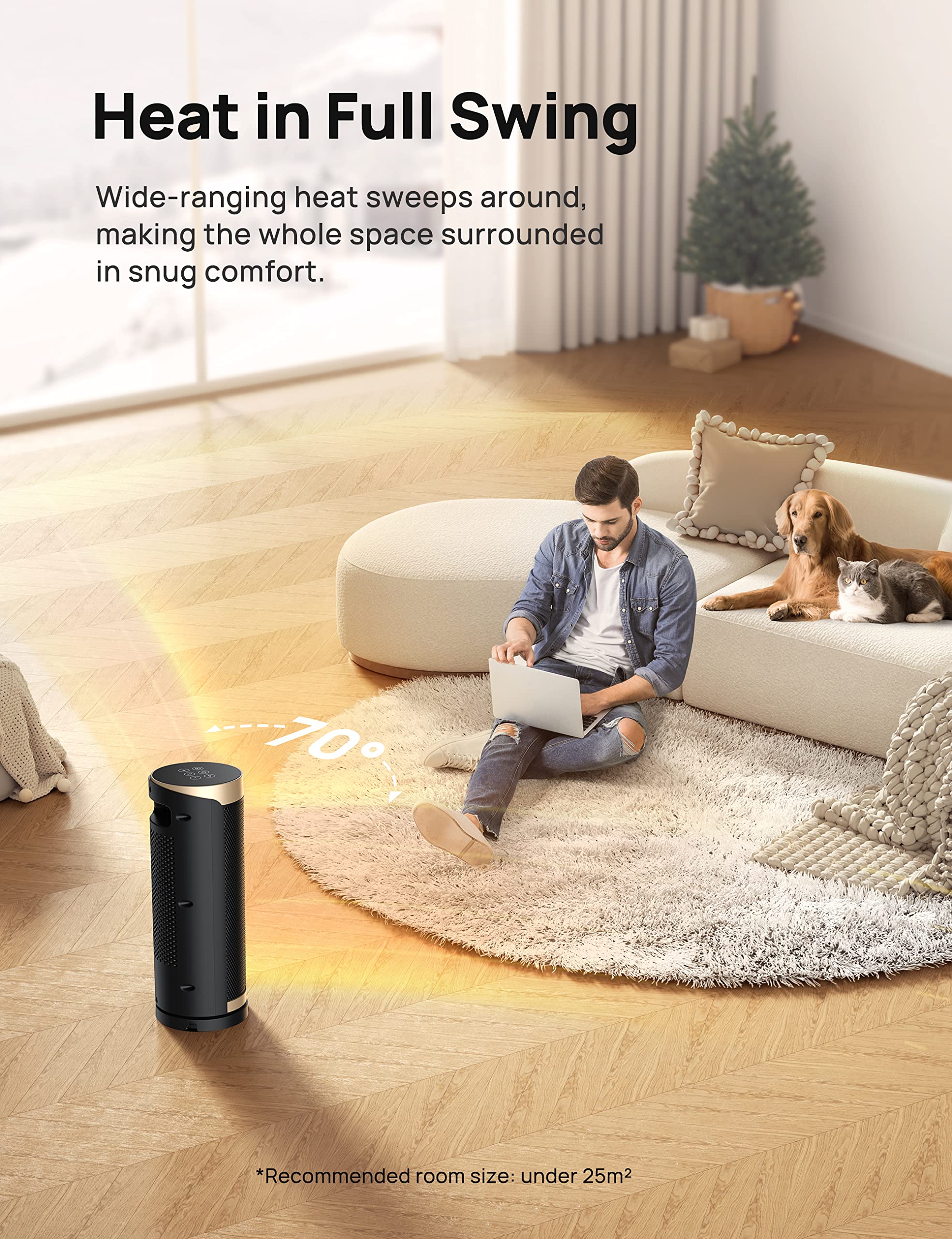 Dreo 16 Inch Electric Heater for Home, 34dB Silent Ceramic Heater, 70° Oscillation Space Heaters Energy Efficient, 3-Mode 3-Speed, Overheating & Tip-Over Protection, 12H Timer, Solaris Slim H3