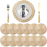 Yarlung 12 Pack Round Pressed Vinyl Placemats, 15 Inch Non-Slip Metallic Gold Table Decor Mat Hollow Out Laminated Place Mats