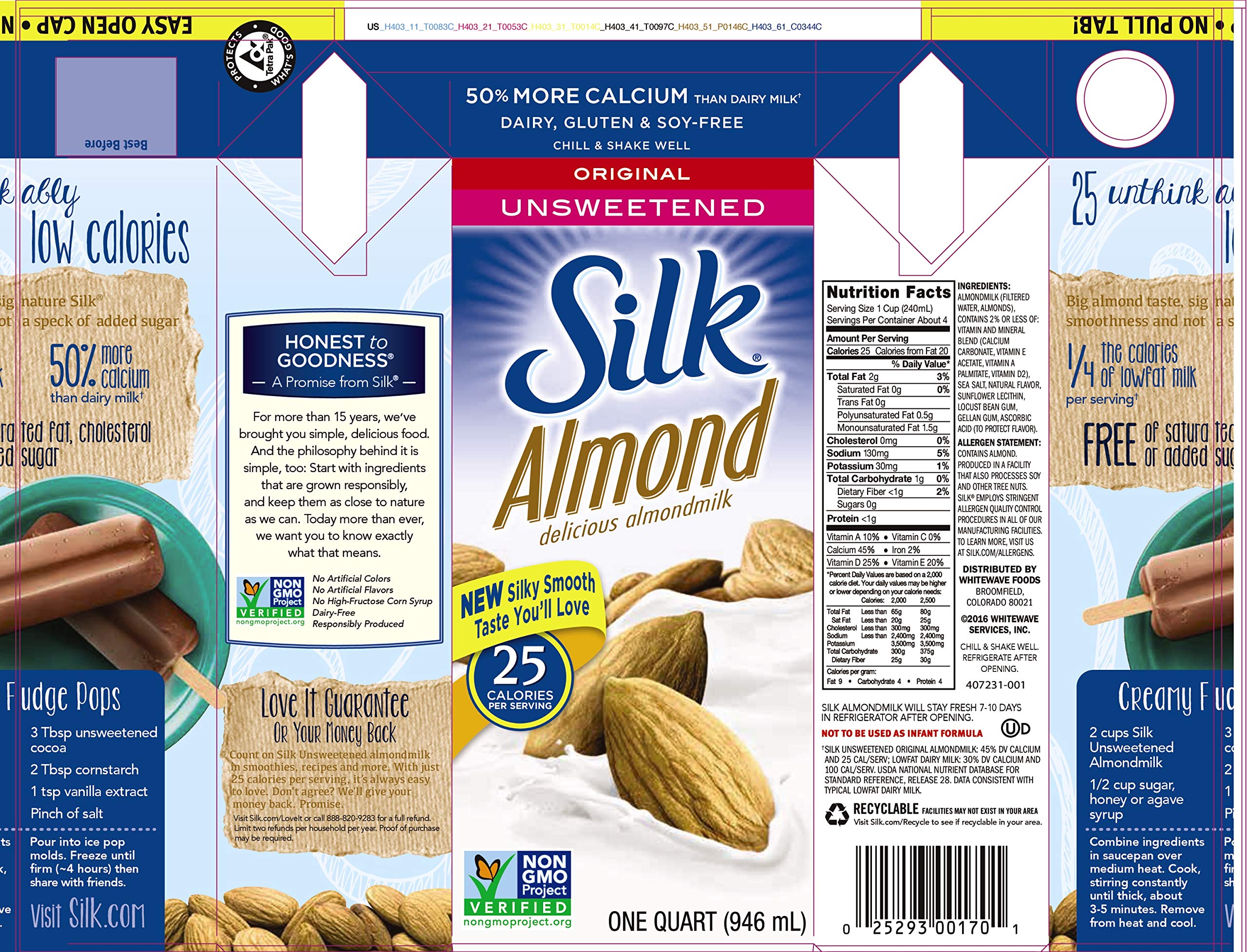 Silk Almond Milk Unsweetened Original 32 oz (Pack of 6) Shelf Stable