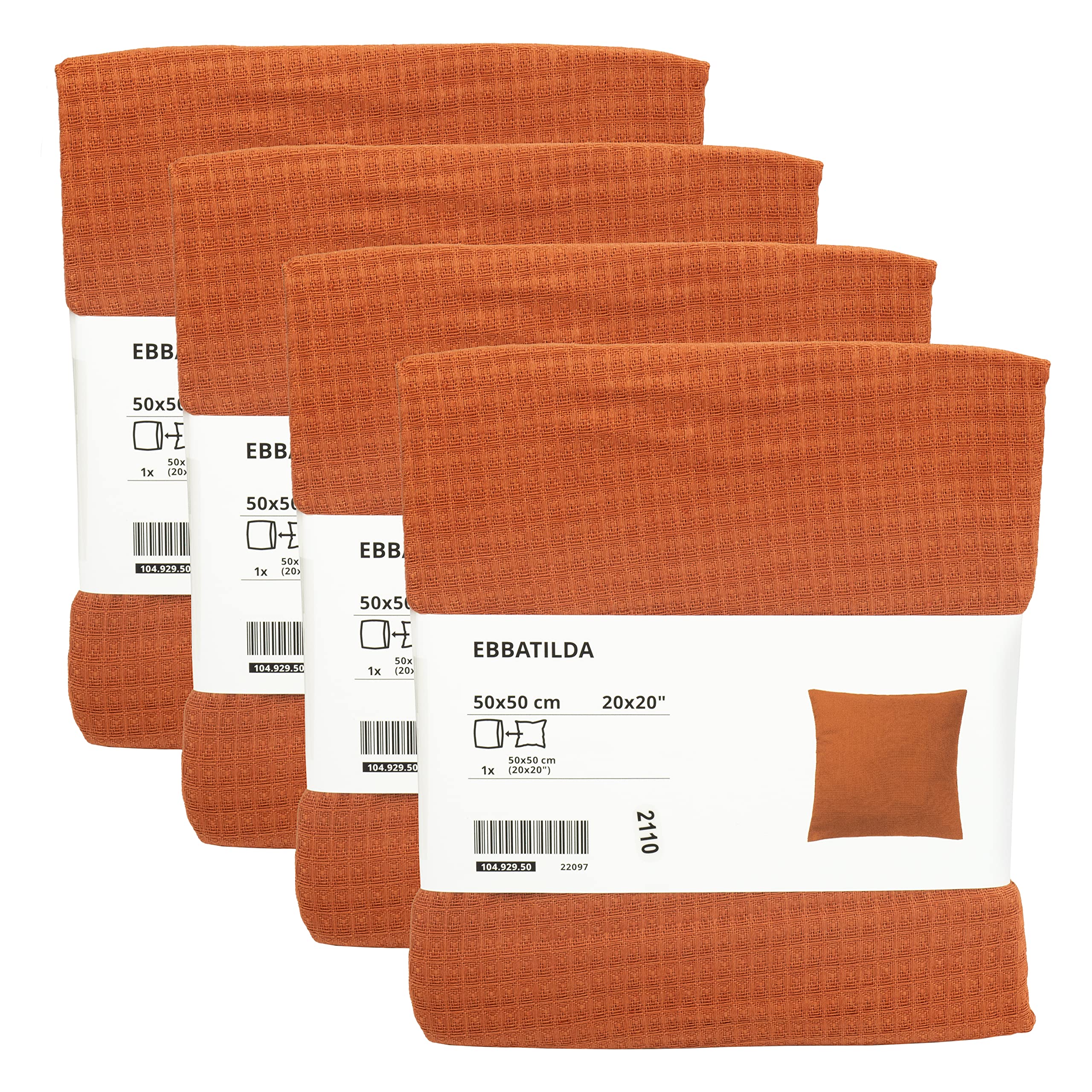 Ikea EBBATILDA Cushion Covers, Brown/Rust, 50x50 Centimetres (20x20 Inches), 100% Cotton, Envelope Opening, 104.929.50 - Set of 4