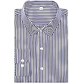 GIANZEN Navy Shirts for Men Oxford Regular Fit Mens Dress Long Sleeve Men's Button Down Shirt Casual Button-Down Up Striped Navy Blue Size XXXXL Tall