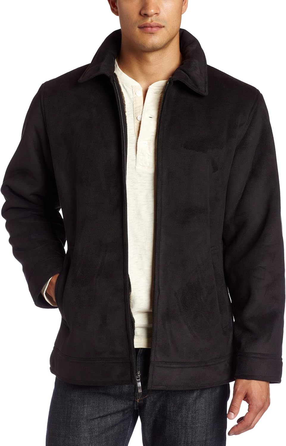 Nautica Men's Faux Shearling Sherpa Collar Jacket, Black, Large at