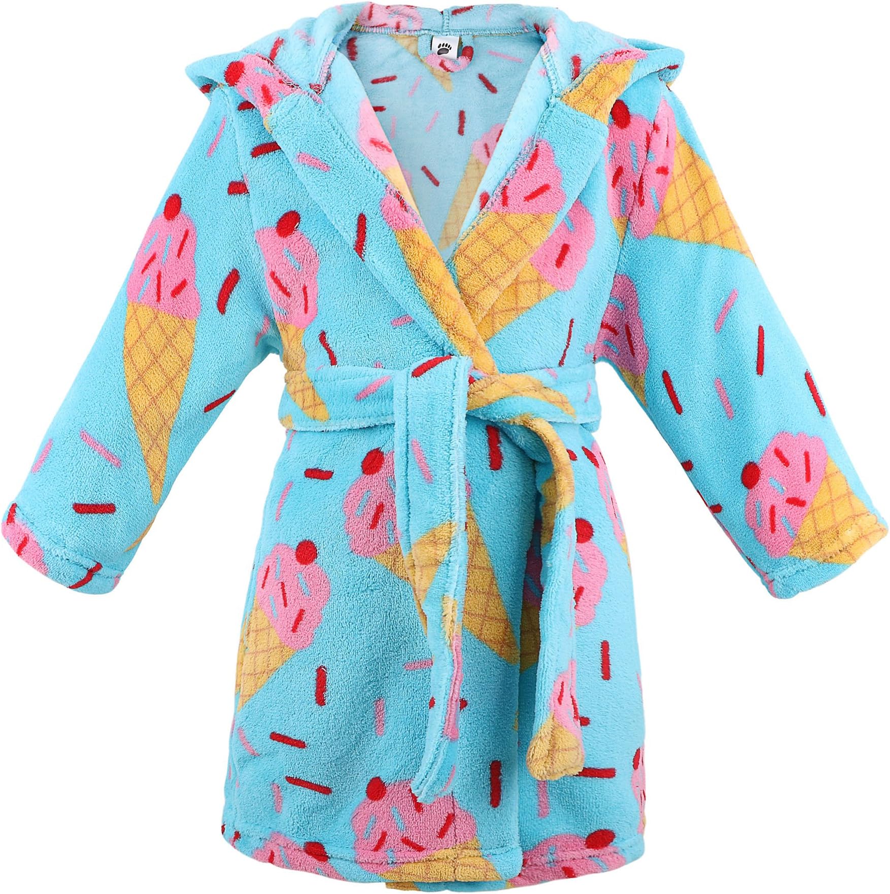 Boys Girls Bathrobe, Kids Winter Plush Warm Hooded Robe