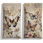 2 Pack Eyeglasses Case & Sunglasses Case-PU Soft Squeeze Top Glasses Pouch for Men Women, Vintage Floral & Butterflies Portable Anti-Scratch Eyewear Bag, Reading Glasses(Butterflies, Colorful)