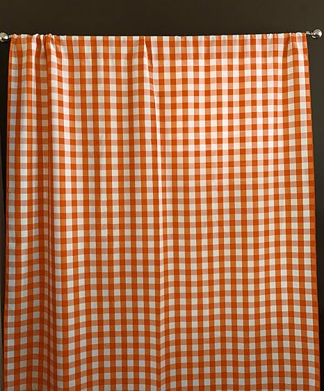 Amazon Zenクリエイティブデザインオレンジギンガムチェック模様格子柄ポプリンカーテンパネル ホームウィンドウ装飾 58インチwide 48 Tall オレンジ カーテン オンライン通販