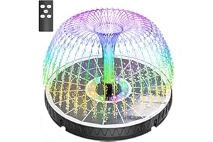 GAIZERL Remote Control Solar Fountain, 2024 Upgrade 6W Solar Bird Bath Fountain with 4000mAh Battery, Solar Powered Hummingbird Water Fountain Pump with Colorful LED Lights, 7 Nozzles for Garden Decor