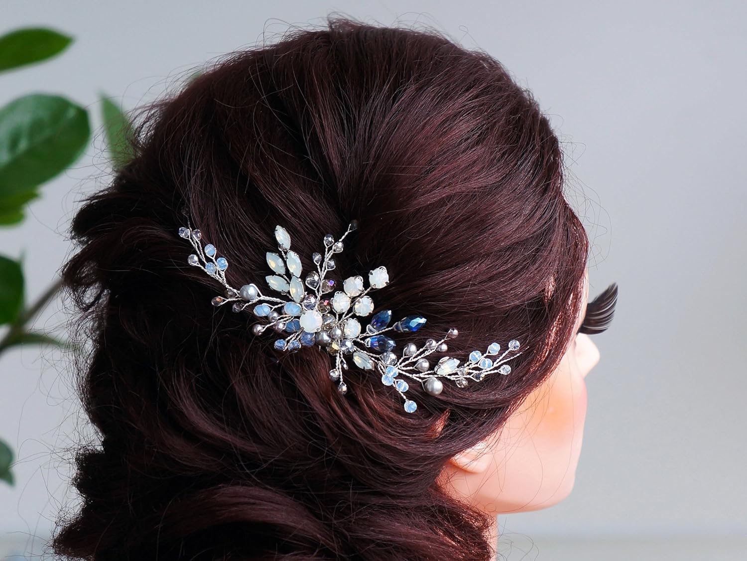 Kercisbeauty Handmade Wedding Blue Black Crystal Beads Hair Comb