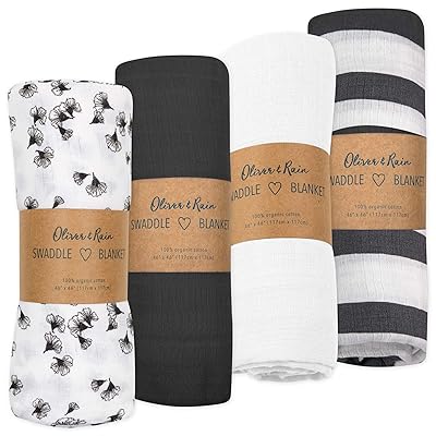 Buy Muslin Swaddle Blanket Oliver Rain Newborn Baby Girl Gray Floral Stripe 4 Pack Online In Indonesia B08nwdwhnk