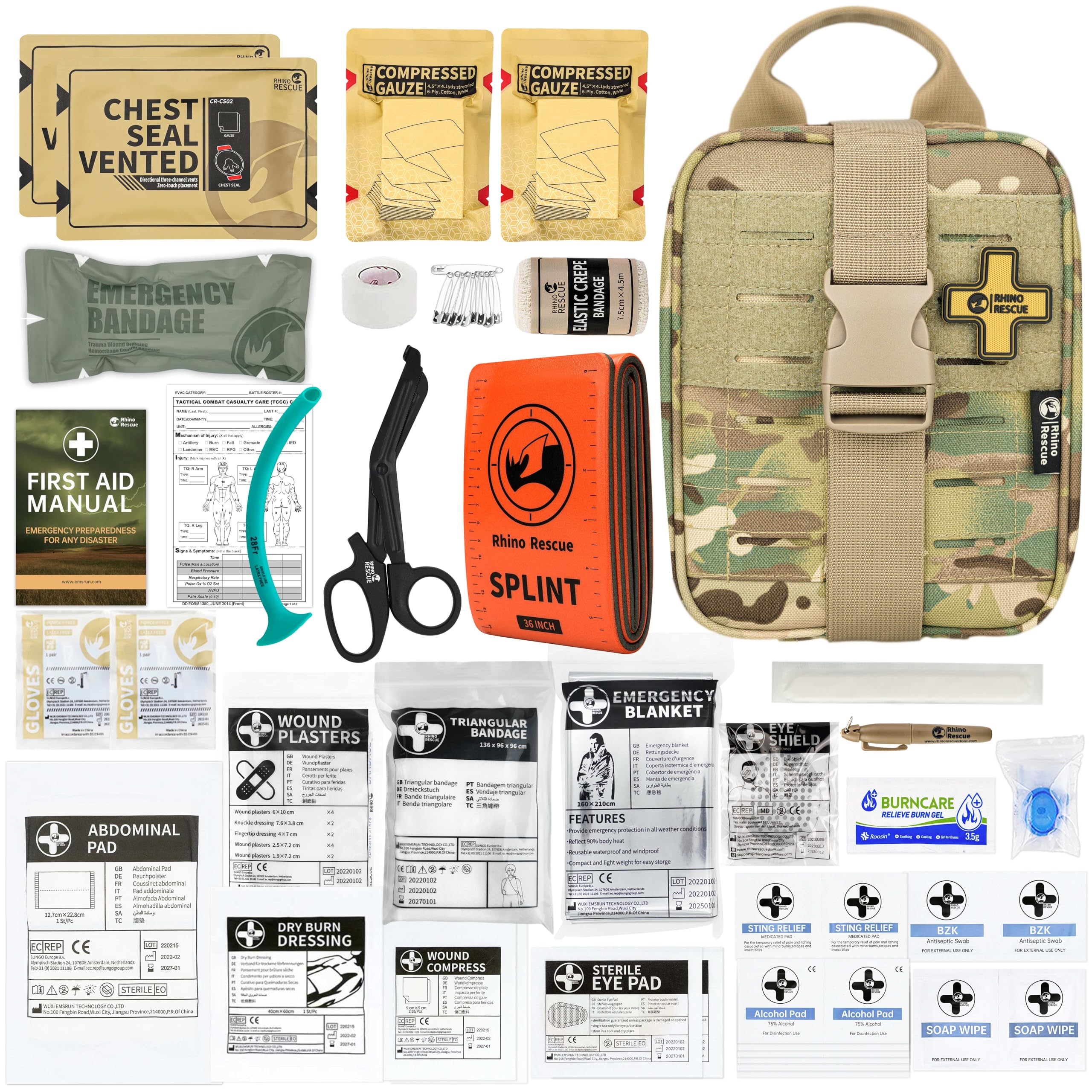 RHINO RESCUE IFAK Trauma First Aid Kit Molle Medical Bag for Car, Home, Travel, Hiking (Multicolour PRO)