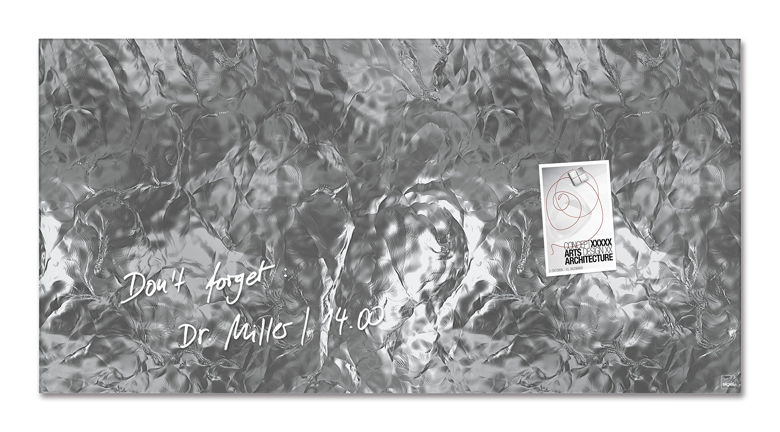 sigel GL268 Magnetic Glass Board / Magnetic Pinboard, 91 x 46 cm, design Shiny Silver - Artverum