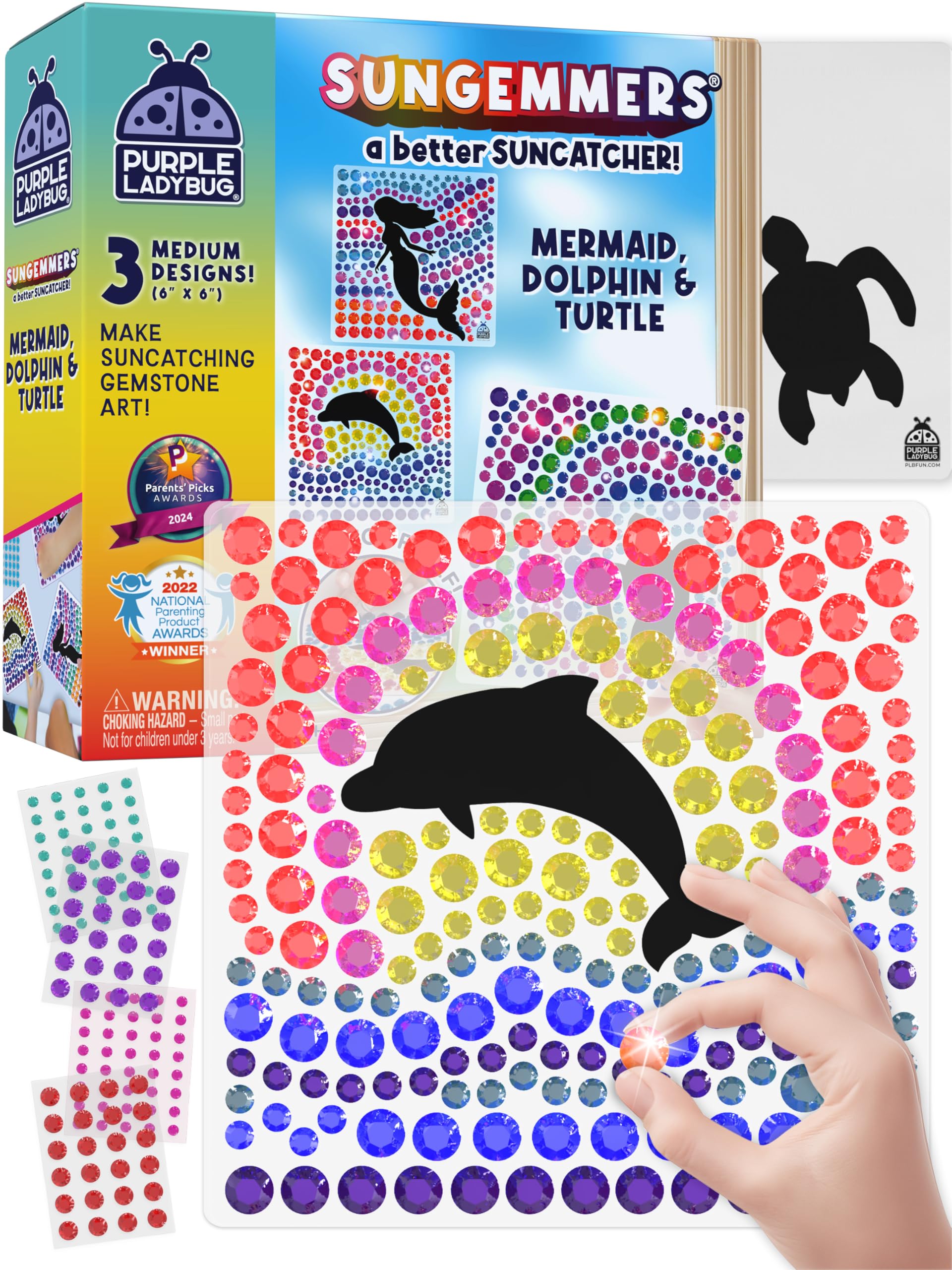 SunGemmers Suncatcher Craft Sets for Girls - Arts and Crafts for Kids Age 5-10, Birthday Gift for 7 Year Old Girl, Window Art, Mosaic Kits for Children Age 5 6 7 8 9 (Dolphin, Mermaid, & Turtle)