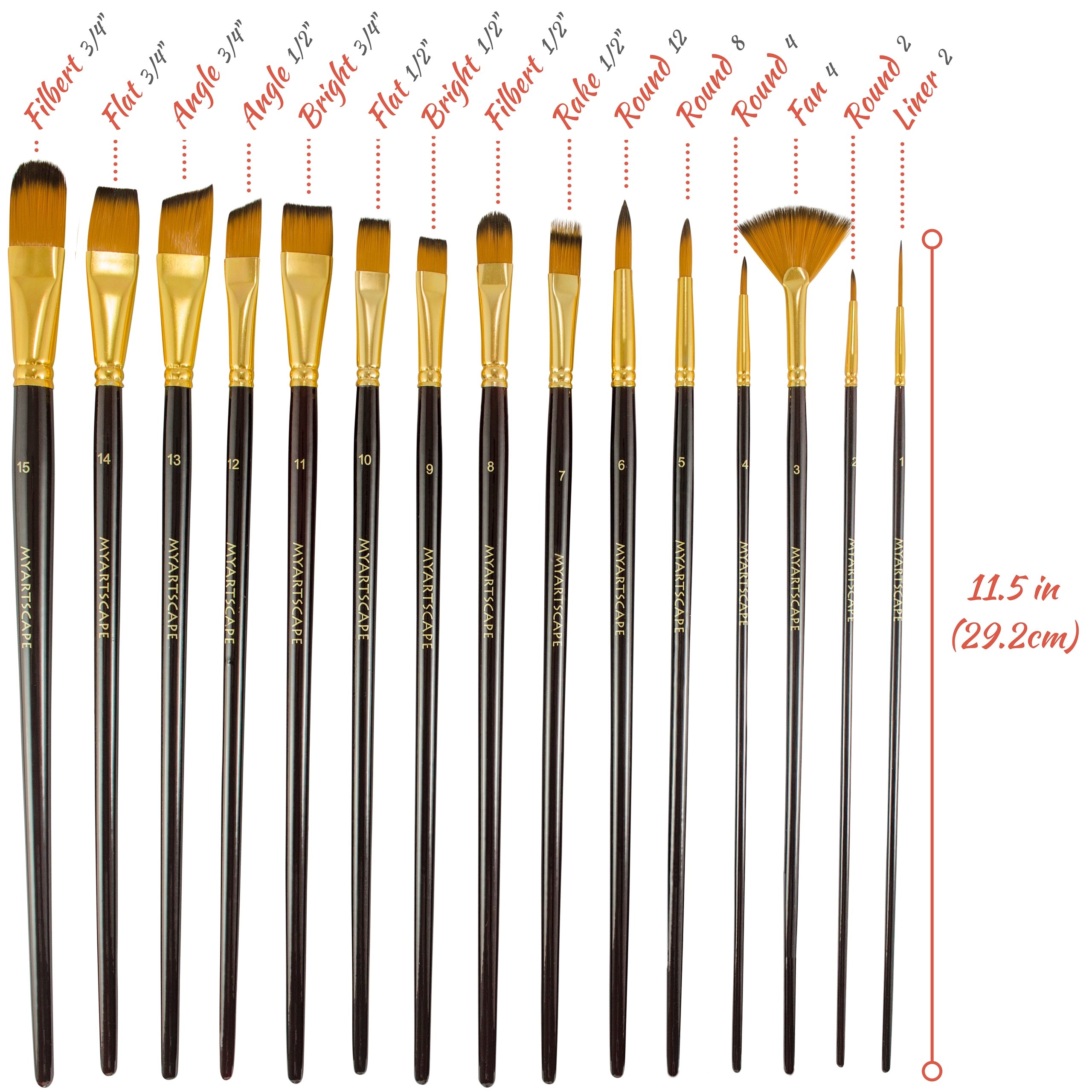 Paint Brushes 15 Pc Brush Set for Watercolor, Acrylic, Oil & Face