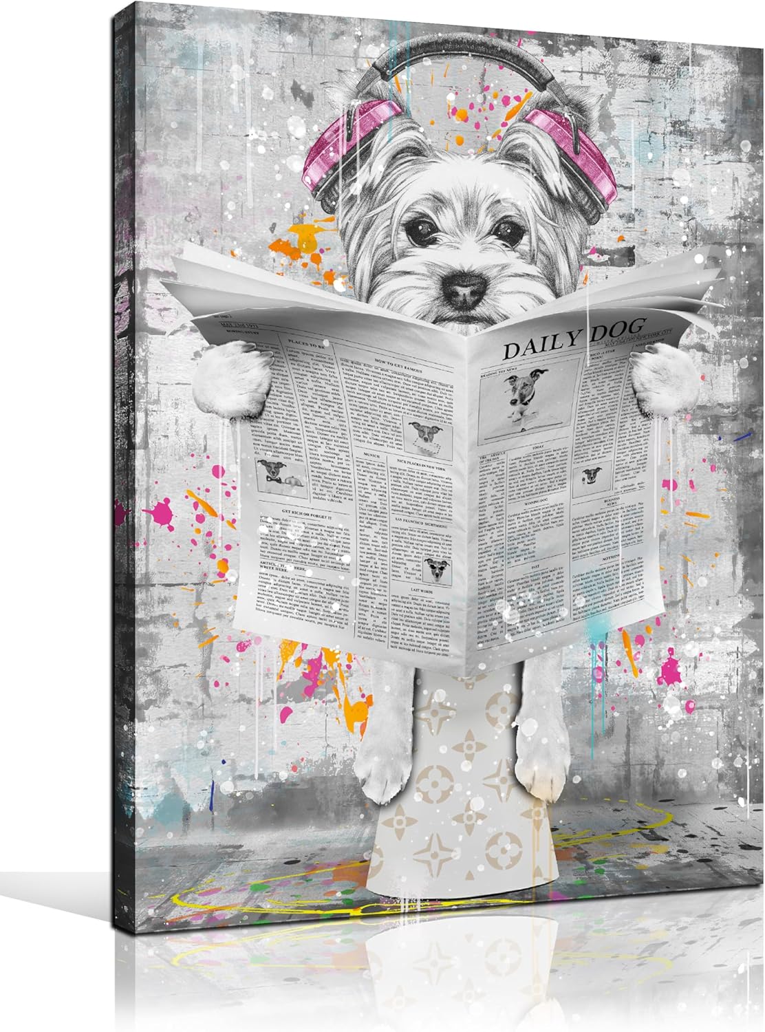 Wall Décor - ENTANUB Dog Wall Art for Bathroom, Funny Animal Canvas Print Painting for Bedroom, Black and White Pictures Decor, Size 12x16 Inches