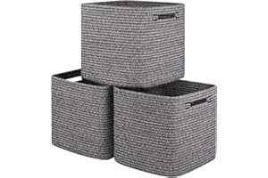 SIXDOVE Storage Cubes 11 Inch Cotton Rope Woven Baskets for Organizing, 3-Pack Cube Storage Bin | Square Baskets for Shleves, Closet, Baby Nursery Bins, Black