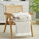 Amélie Home Waffle Chenille Throw Blanket for Couch, Pineapple Stitch Knit Soft Cozy Knit Blanket Decorative Throw for Sofa, Chair, 50"x60", Beige&Ivory