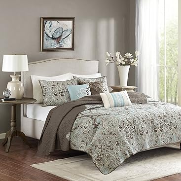 Madison Park MP13-1679 Geneva 6 Piece Quilted Coverlet Set, Brown