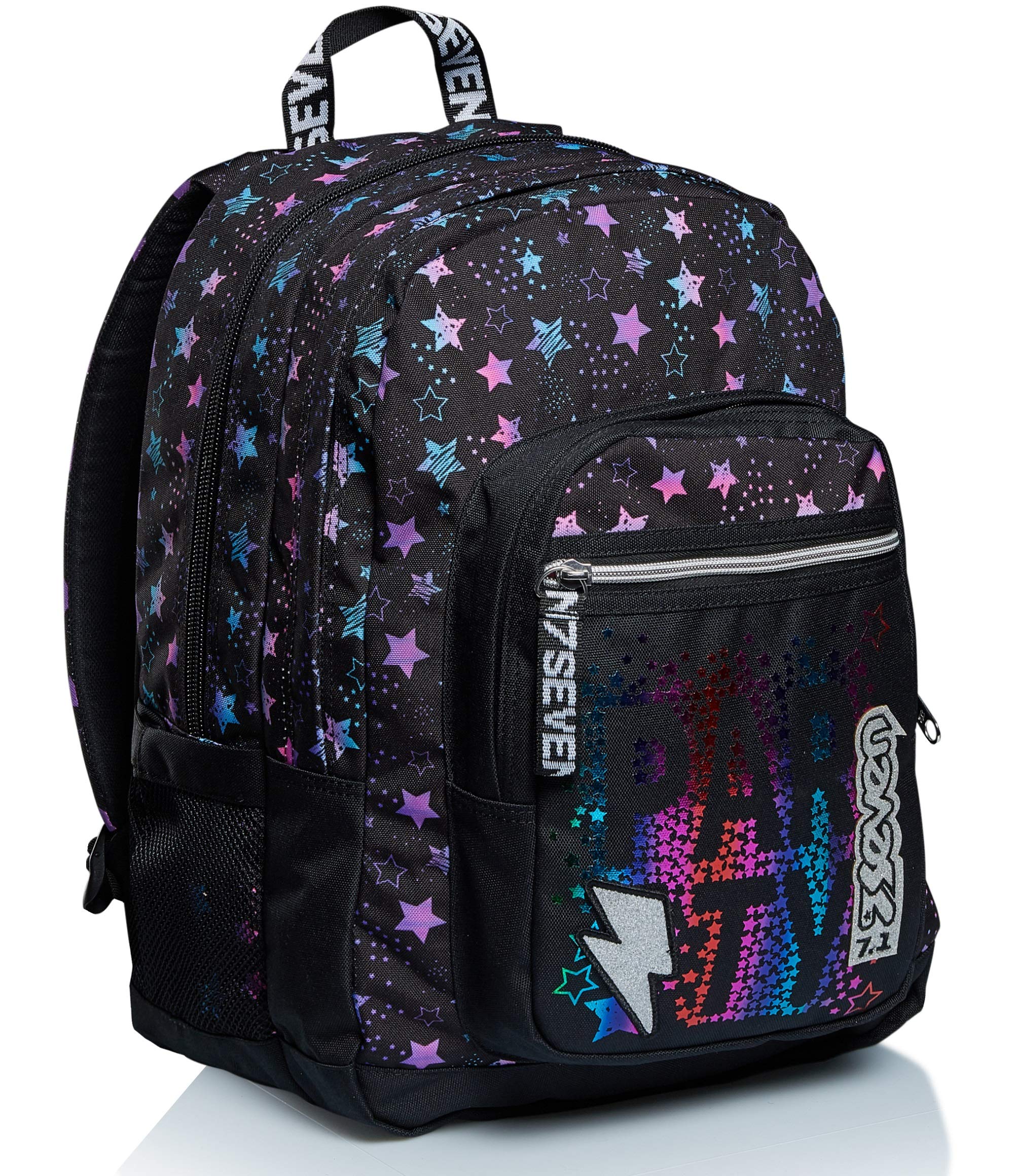 Seven Backpack, BROADER DANCE PARTY Knapsack Padded School Bag, Book Bag, for Teen, Girls&Boys, Large Capacity, For School, Sport & Free Time, with Side Pockets& USB-Port, Italian Design, black