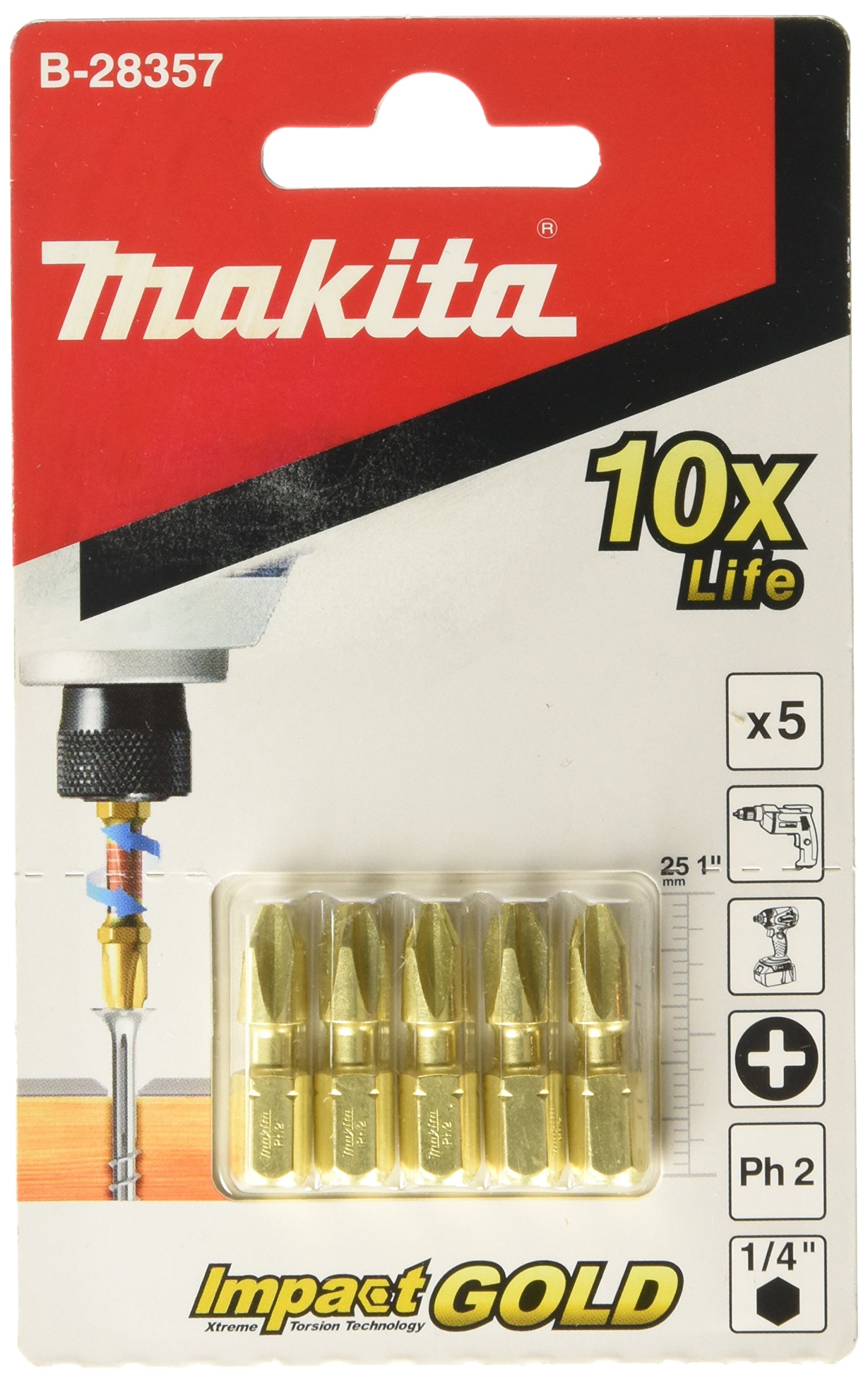 Makita Torsion Bit PH2 Pack of 5) – 25 28357